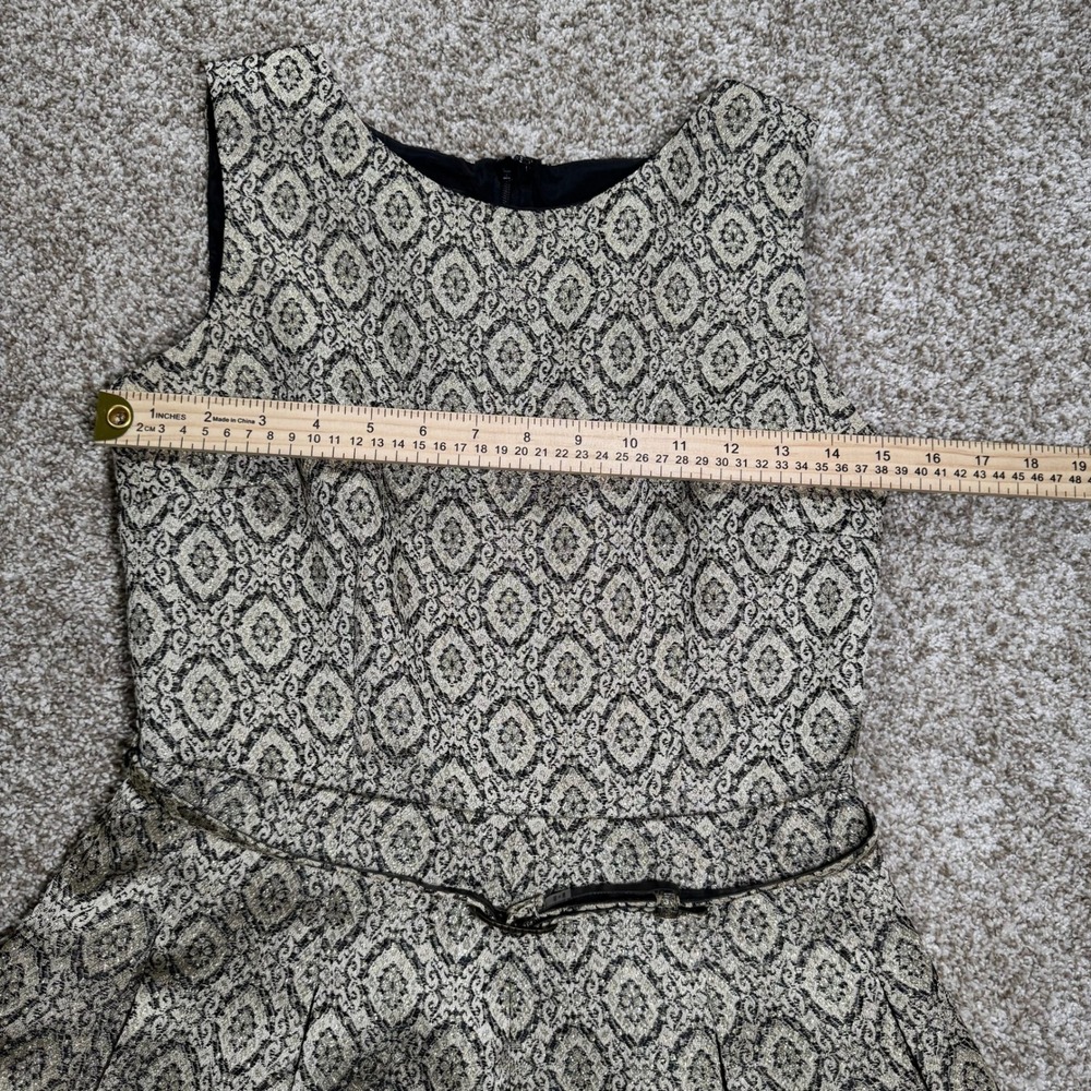 Talbots Womens Size 2 Gold‎ Black Jacquard Fit Flare Dress Rhinestone Belt - Picture 5 of 16